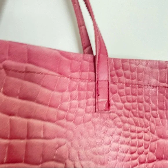PINK CROCO EMBOSSED VINYL SHOULDER TOTE BAG HANDBAG - Picture 6 of 16